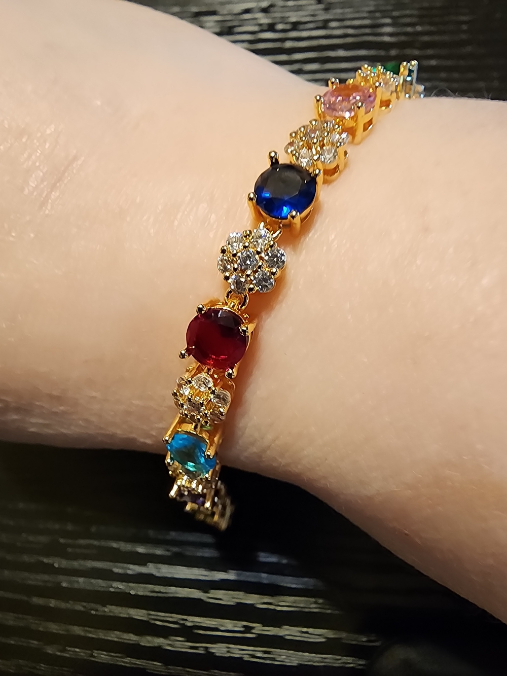 Gold Multicolor Gemstone Tennis Bracelet - Women Jewelry